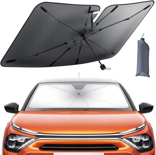 Lamicall Car Windshield Sunshade Umbrella - 52"x31" Foldable Car Windshield Sun Shade Cover, 5 Layers UV Block Coating, Front Window Heat Insulation Protection, for Auto Sedan, SUV Windshield