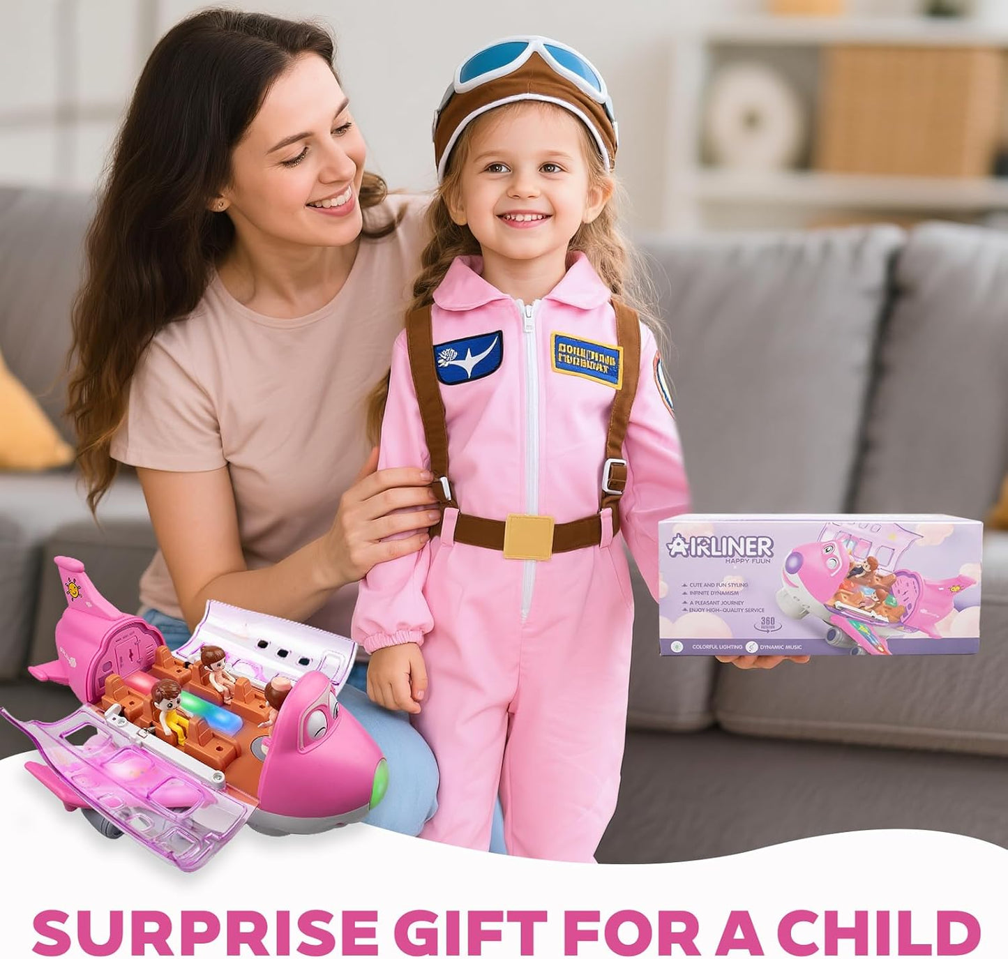 Toy Airplane for Kids - Toddler Toys Bump and Go Action Air Plane with LED Flashing Lights & Sounds, Birthday Gifts for Boys Girls Ages 3-8 Year Olds