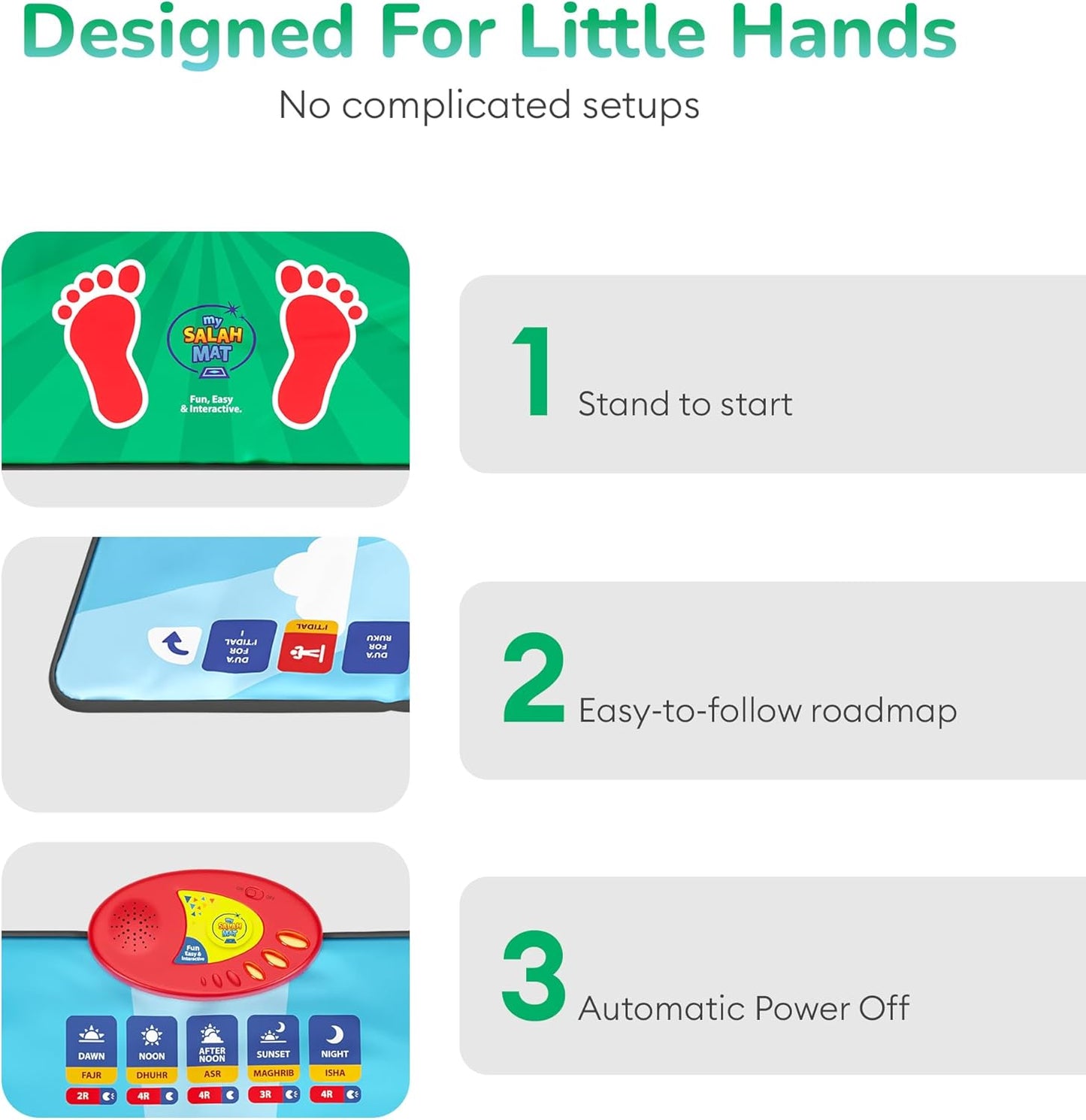 My Salah Mat (Original) – Blue Muslim Prayer Mat for Learning Salah, Surahs, Wudu & Duas