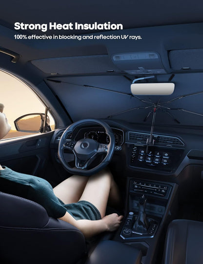 Lamicall Car Windshield Sunshade Umbrella - 52"x31" Foldable Car Windshield Sun Shade Cover, 5 Layers UV Block Coating, Front Window Heat Insulation Protection, for Auto Sedan, SUV Windshield