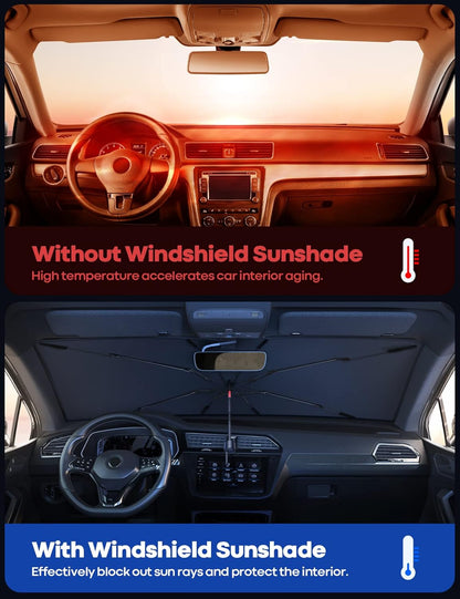 Lamicall Car Windshield Sunshade Umbrella - 52"x31" Foldable Car Windshield Sun Shade Cover, 5 Layers UV Block Coating, Front Window Heat Insulation Protection, for Auto Sedan, SUV Windshield