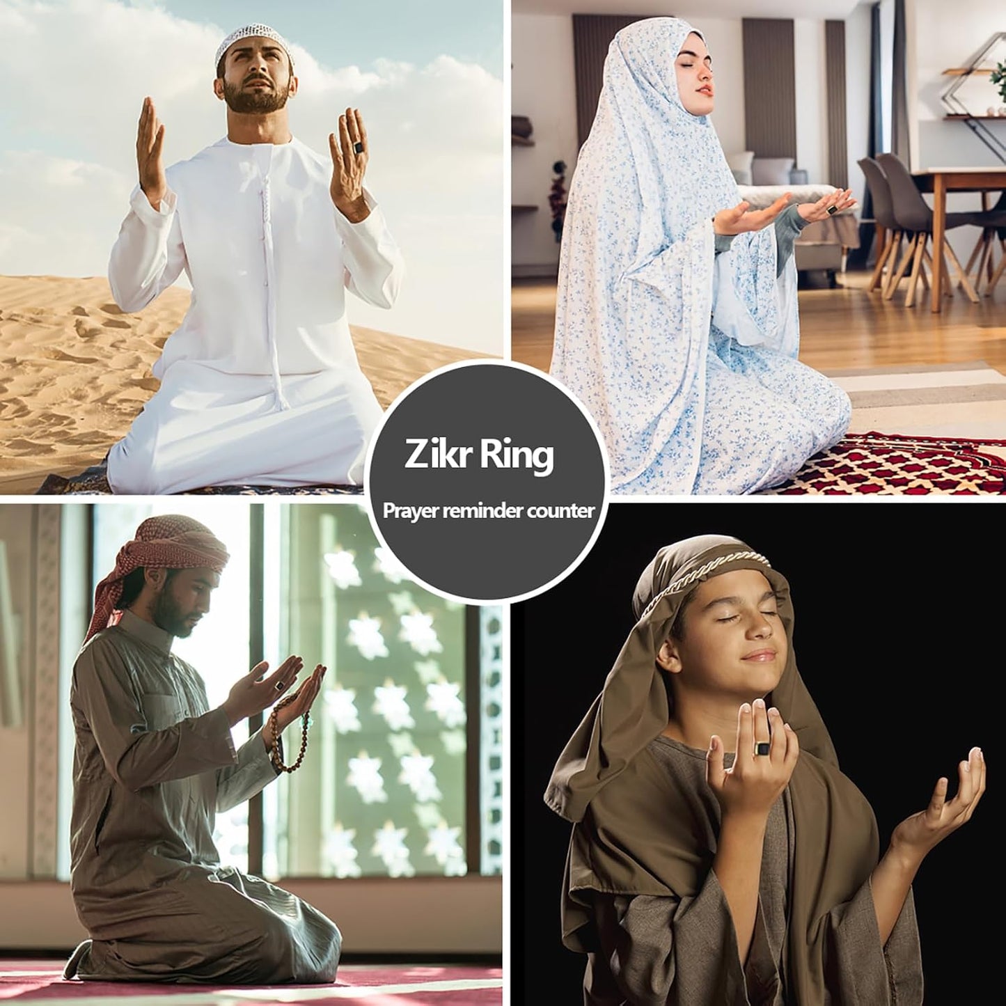 Smart Tasbih Zikr Ring, 20mm Muslim Digital Azan Alarm Clock, Tasbih Counter Smart Ring