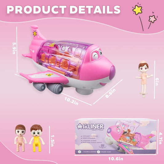 Toy Airplane for Kids - Toddler Toys Bump and Go Action Air Plane with LED Flashing Lights & Sounds, Birthday Gifts for Boys Girls Ages 3-8 Year Olds