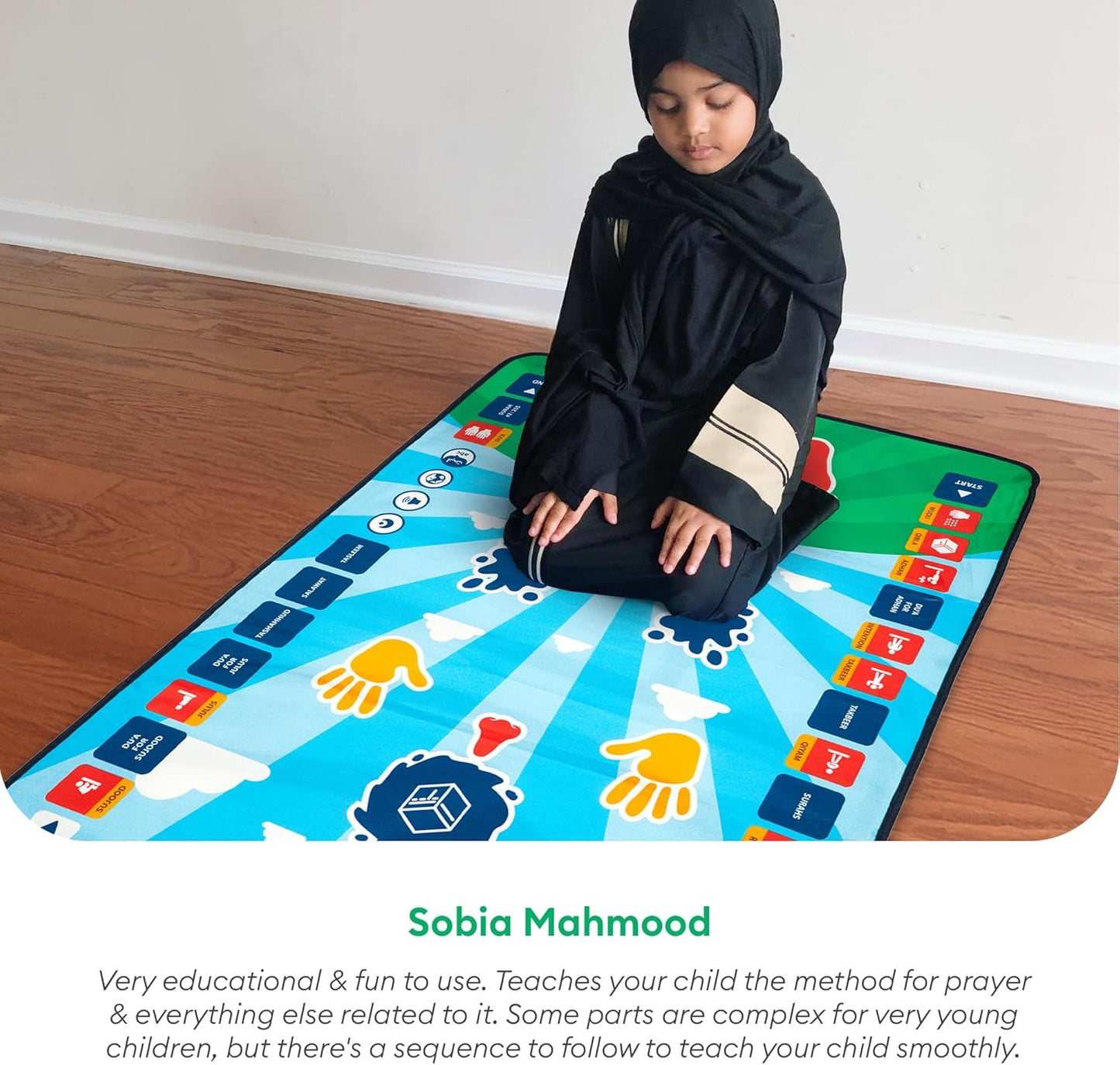 My Salah Mat (Original) – Blue Muslim Prayer Mat for Learning Salah, Surahs, Wudu & Duas