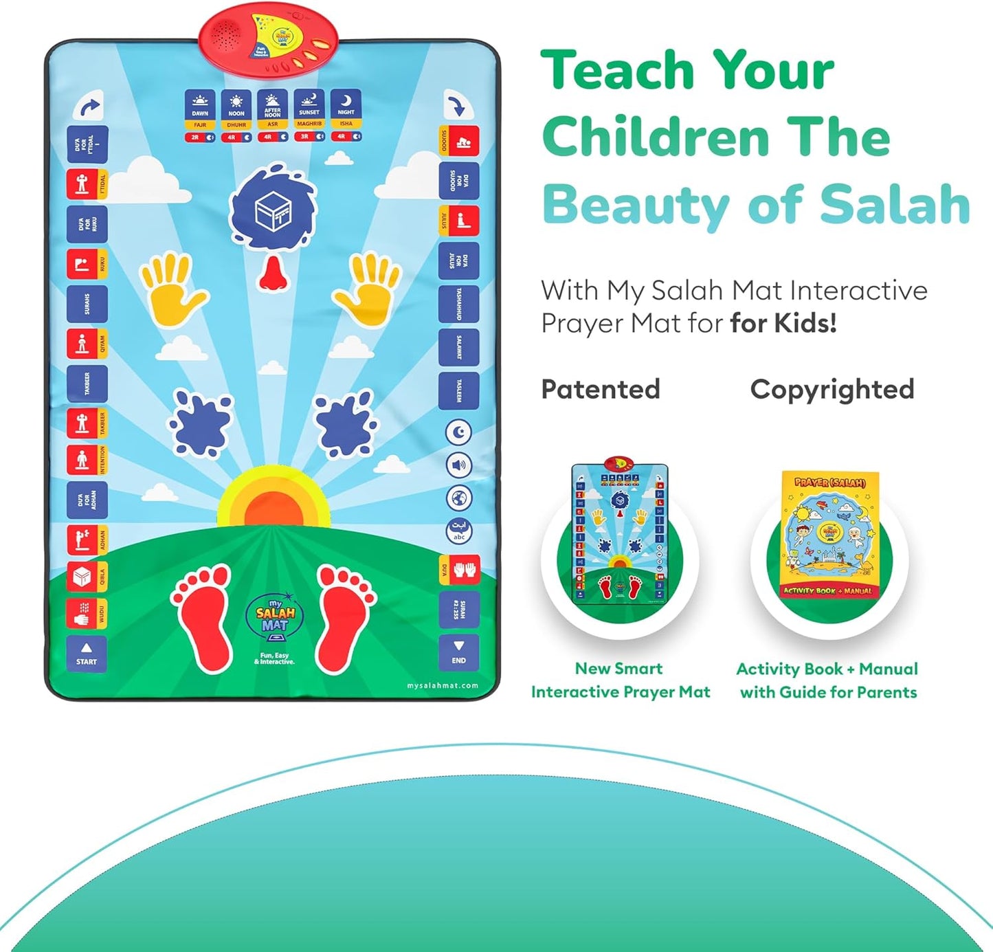 My Salah Mat (Original) – Blue Muslim Prayer Mat for Learning Salah, Surahs, Wudu & Duas